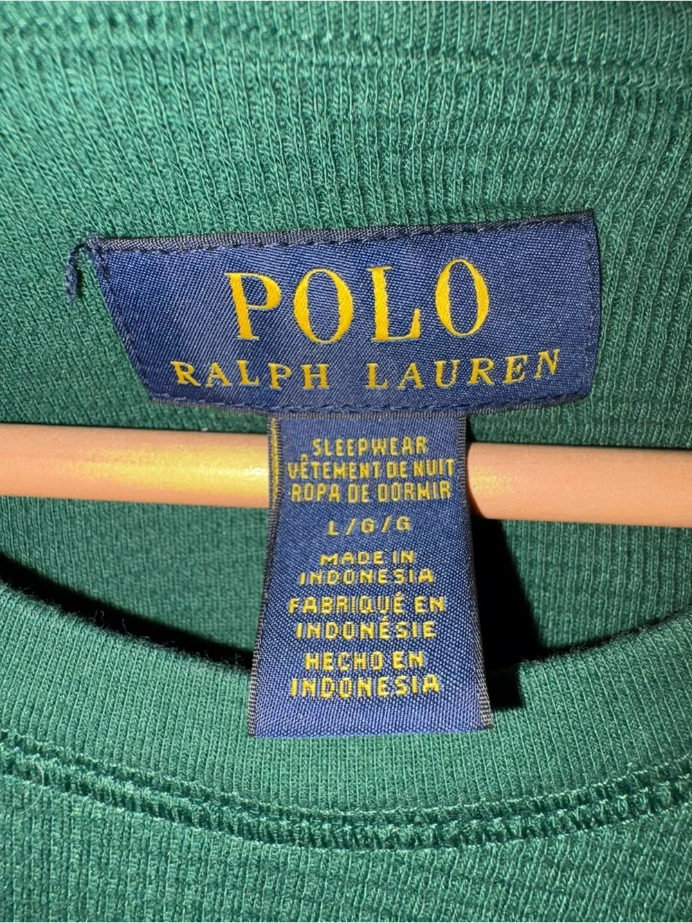 Polo Ralph Lauren Men Size Large Forest Green Waffle Knit Sleepwear Thermal Top